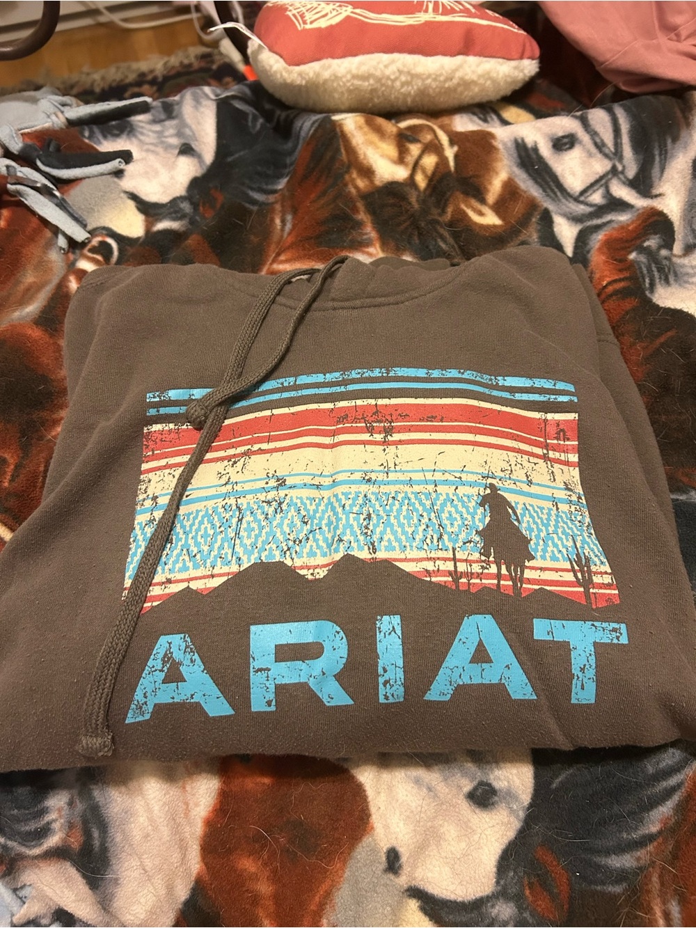 Ariat Brown Hoodie with Red, Cream and Blue Southwestern Print